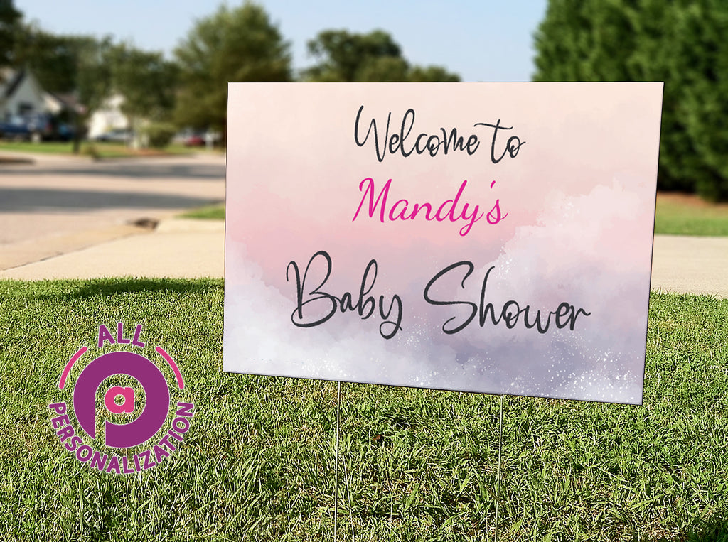 Personalized Pink Clouds Baby Shower Yard Sign - All Personalization
