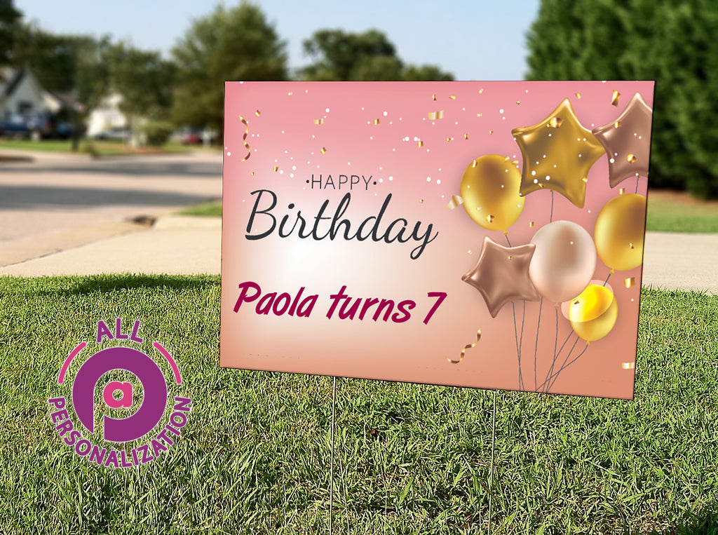 Personalized Rose Gold Balloons Birthday Yard Sign - All Personalization