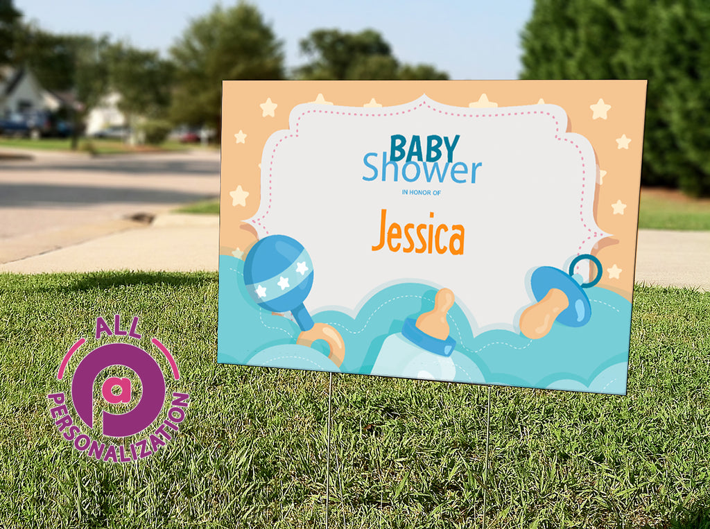Personalized Orange & Blue Baby Shower Yard Sign - All Personalization