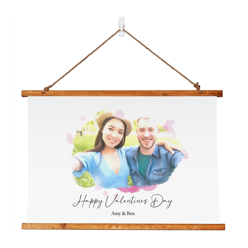 Personalized Valentines Watercolor Photo Wood Framed Wall Tapestry - All Personalization