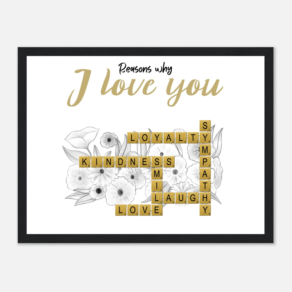 Personalized Crossword Valentines "Reasons Why I Love You" 16x12 Wooden Framed Poster - All Personalization