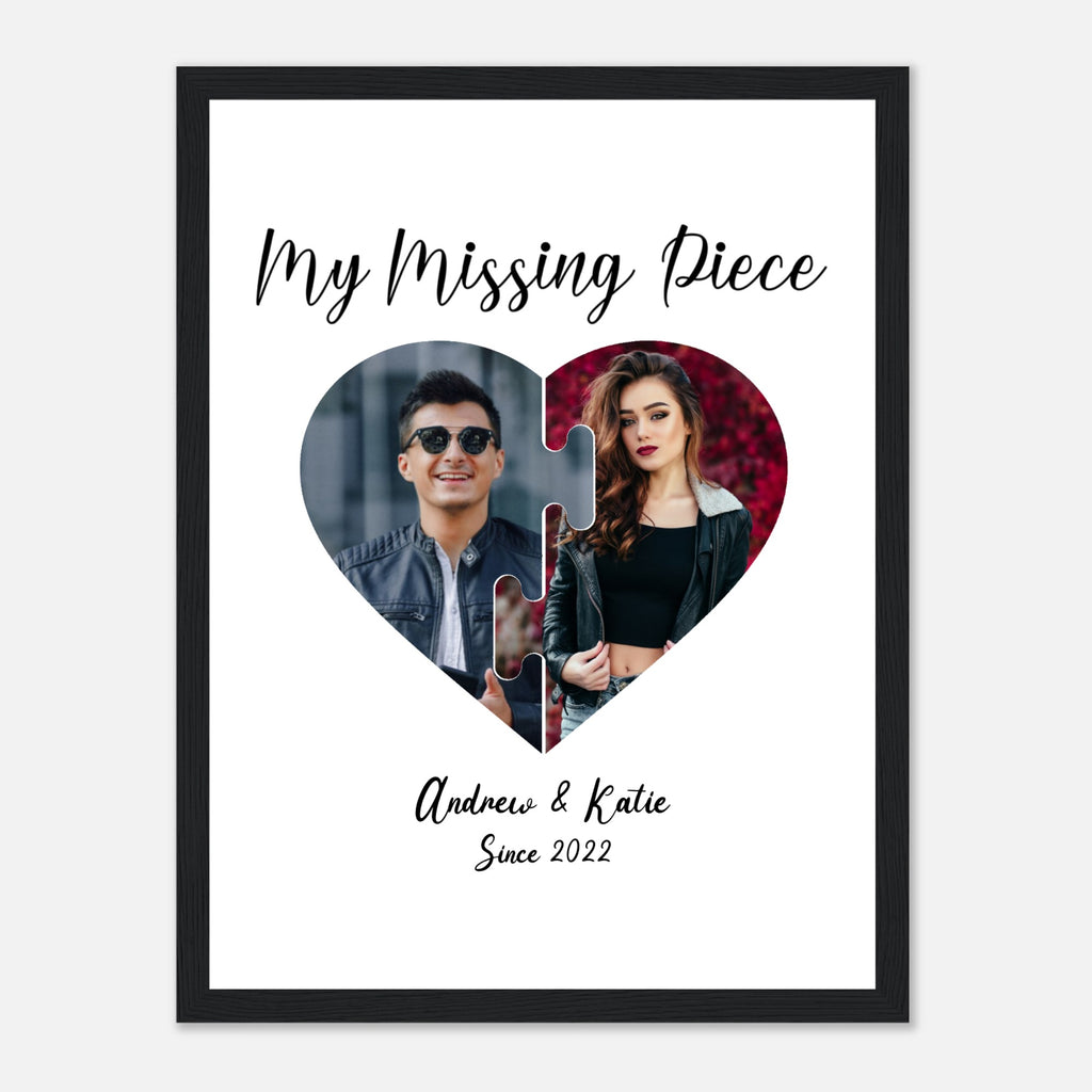 Personalized Valentines "My Missing Piece" 12x16 Wooden Framed Poster - All Personalization