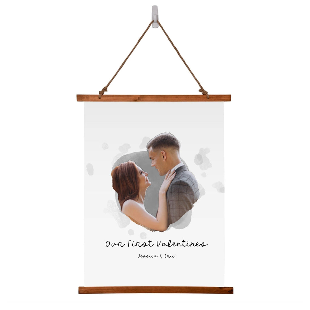 Personalized Photo Cutout "Our First Valentines" Wood Framed Wall Tapestry (Portrait) - All Personalization