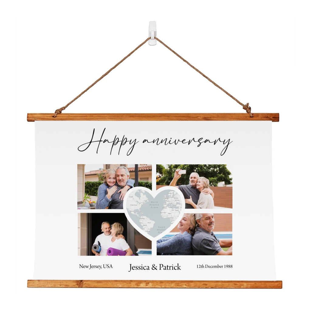 Personalized Couple "Happy Anniversary" Wood Framed Wall Tapestry (Landscape) - All Personalization