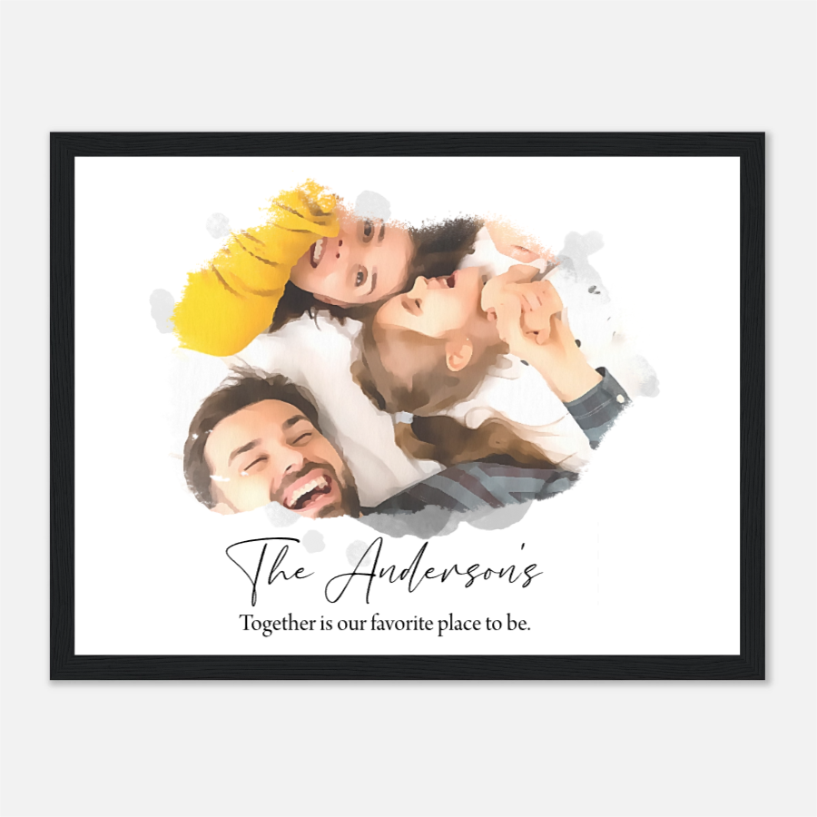 Personalized Family Photo with Watercolor Effect Wooden Framed Poster 16x12" - All Personalization