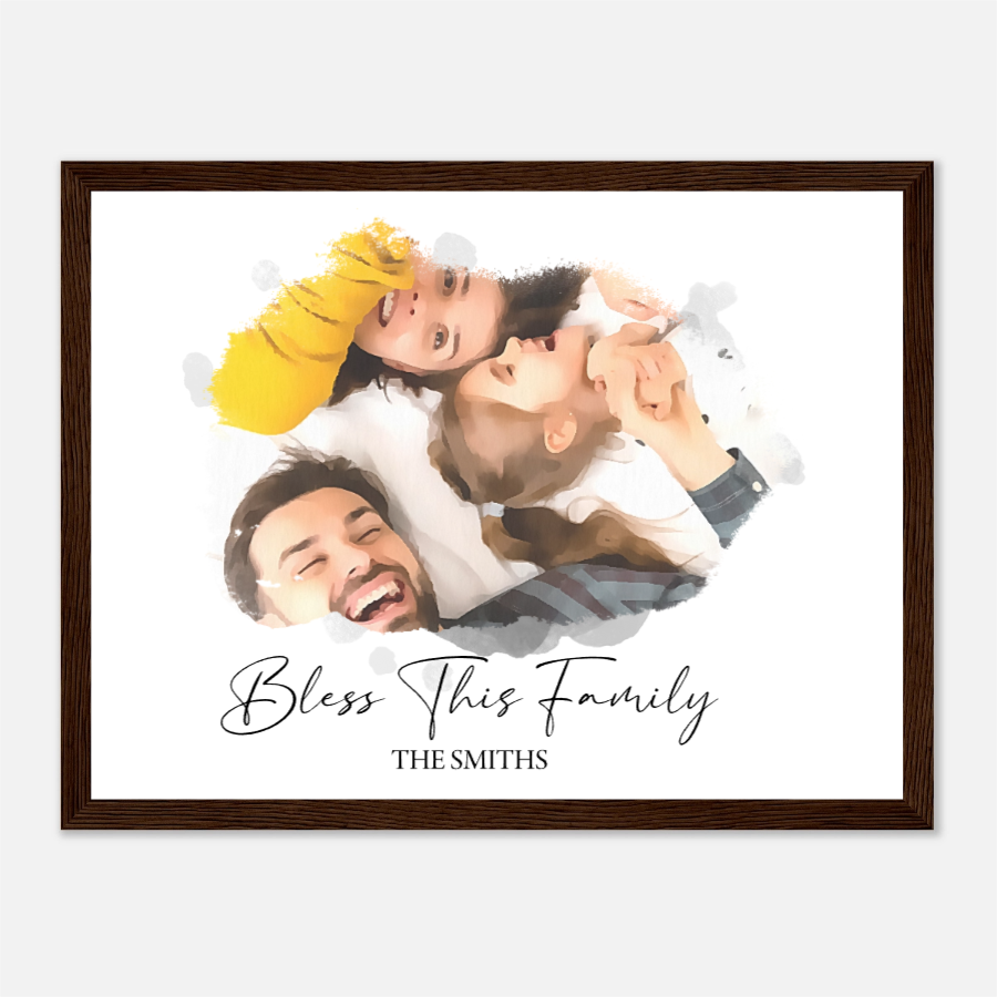 Personalized Family Photo with Watercolor Effect Wooden Framed Poster 16x12" - All Personalization