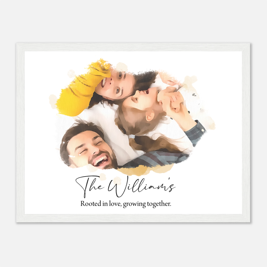 Personalized Family Photo with Watercolor Effect Wooden Framed Poster 16x12" - All Personalization