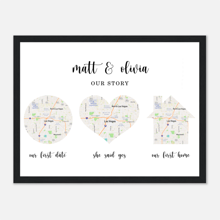 Custom Map of Your Story - Wooden Framed Poster (16x12″) - All Personalization