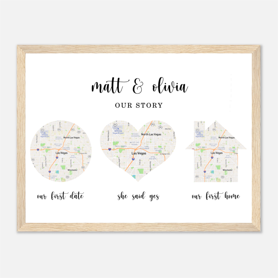 Custom Map of Your Story - Wooden Framed Poster (16x12″) - All Personalization