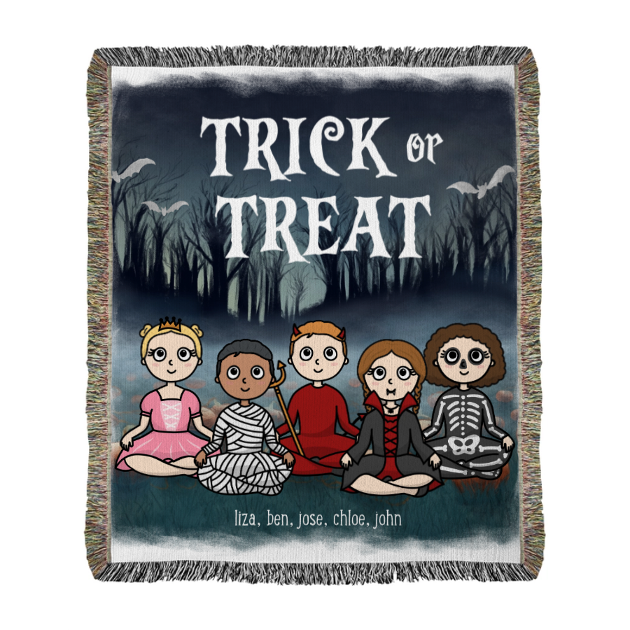 Personalized Trick or Treat Halloween Heirloom Artwork Woven 50x60" Blanket (Portrait) - All Personalization