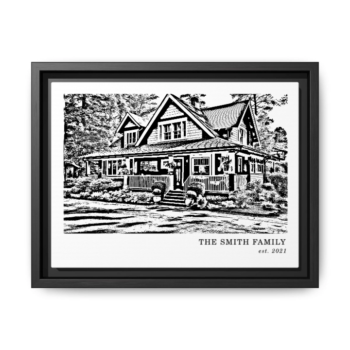 Custom House Sketch Portrait Matte Canvas, Framed  (Multi-color) - All Personalization
