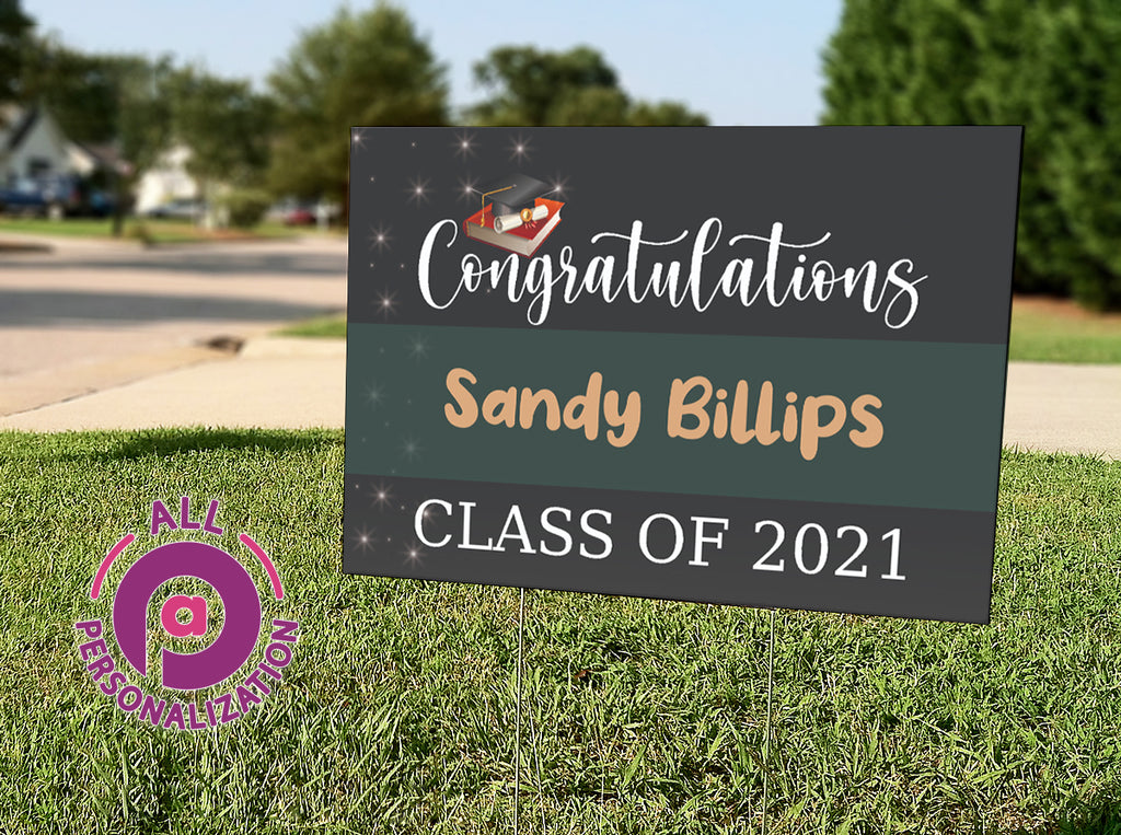 Personalized Cap and Diploma Graduation Yard Sign - All Personalization