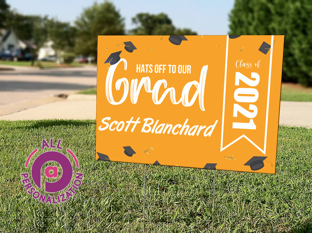 Personalized Hats Off Grad Graduation Yard Sign - All Personalization