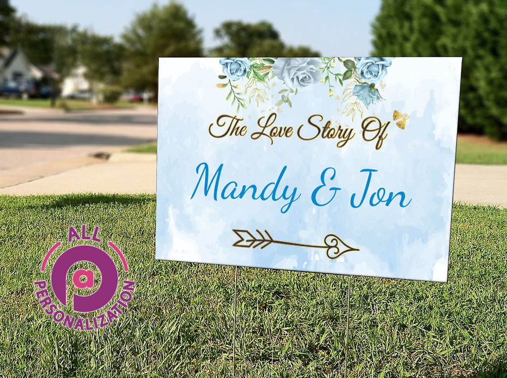 Personalized Blue Flowers Wedding Yard Sign - All Personalization