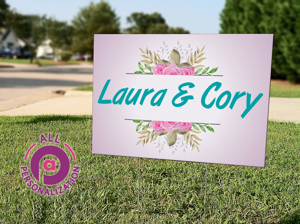 Personalized Pink Flowers Wedding Yard Sign - All Personalization