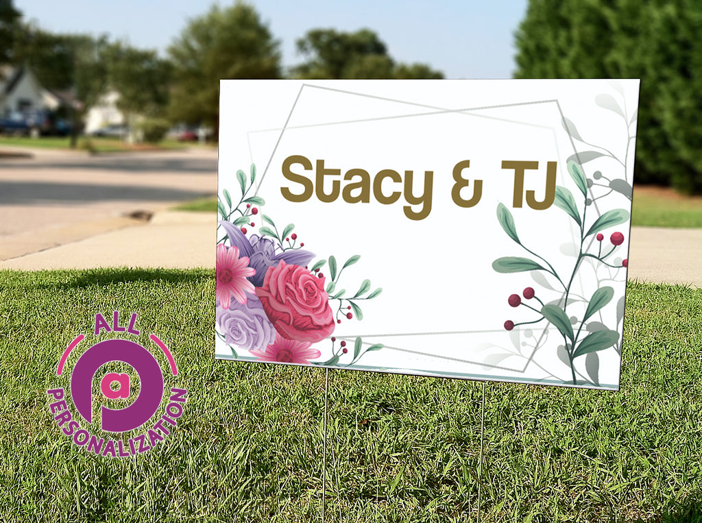 Personalized Geometric Flowers Wedding Yard Sign - All Personalization