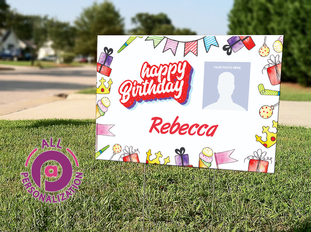 Personalized Cartoon Birthday Photo Yard Sign - All Personalization