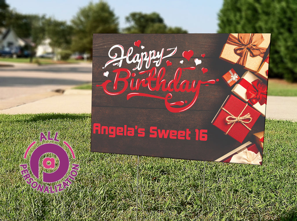 Personalized Red Presents Birthday Yard Sign - All Personalization