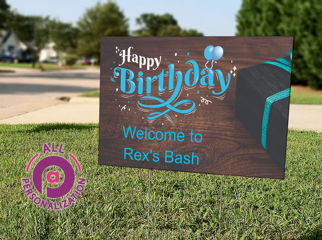 Personalized Blue Present Birthday Yard Sign - All Personalization
