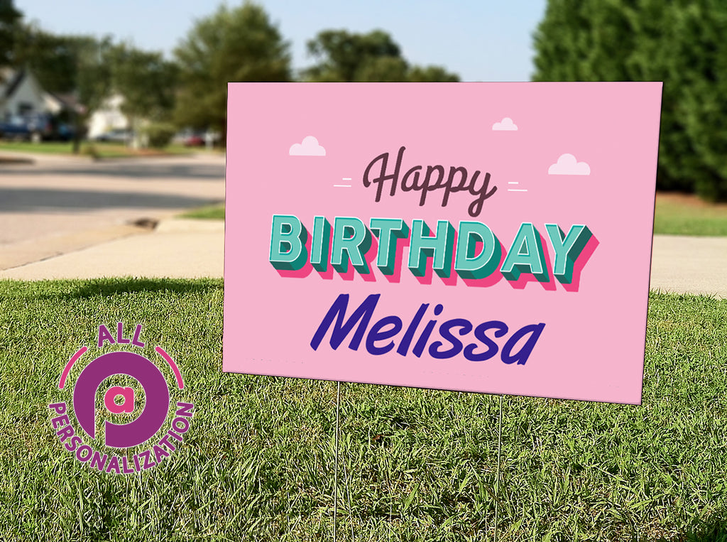 Personalized Pink Clouds Birthday Yard Sign - All Personalization