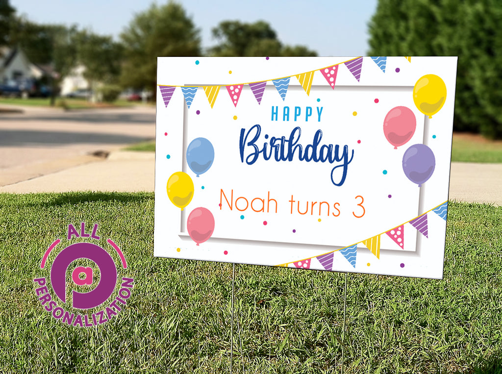 Personalized Banner Balloons Birthday Yard Sign - All Personalization