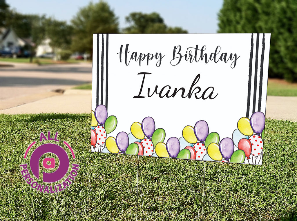 Personalized Cartoon Balloons Birthday Yard Sign - All Personalization