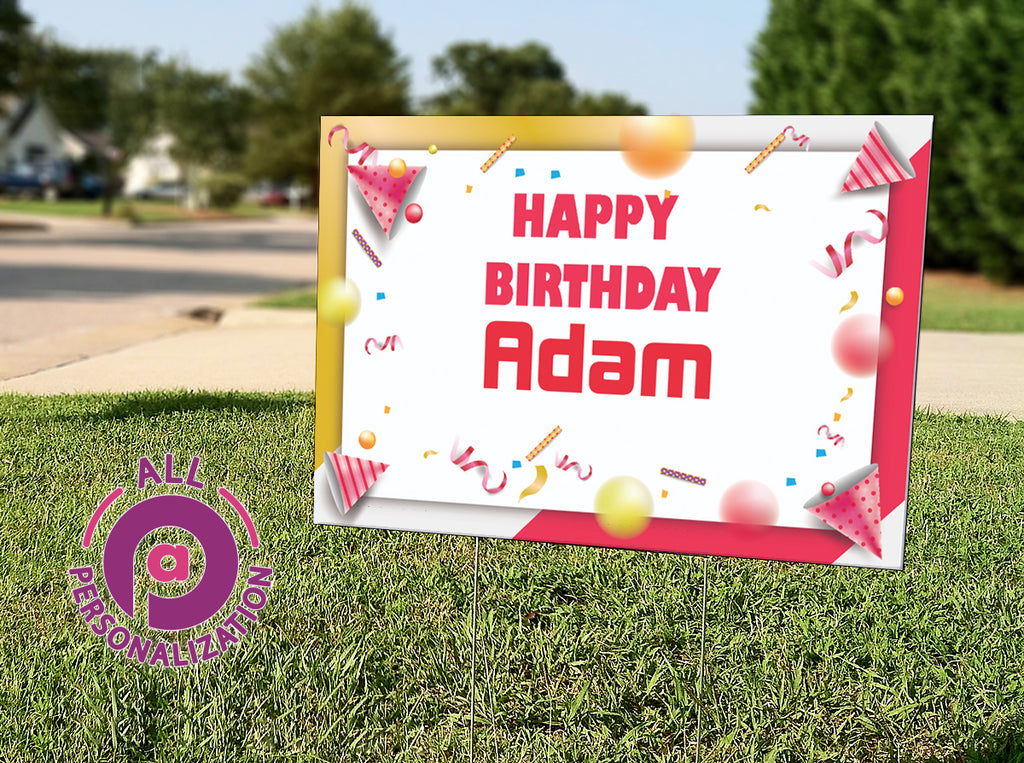 Personalized Red and Yellow Celebration Birthday Yard Sign - All Personalization