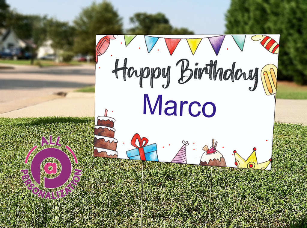 Personalized Cartoon Dessert Birthday Yard Sign - All Personalization