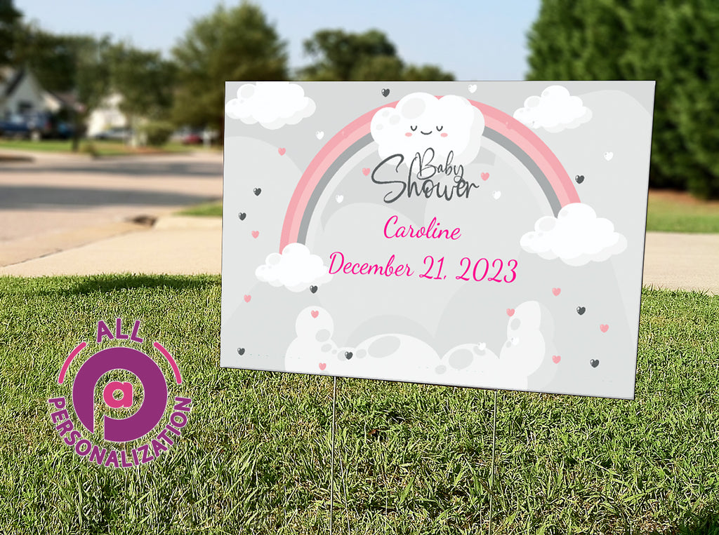 Personalized Grey Rainbow Baby Shower Yard Sign - All Personalization