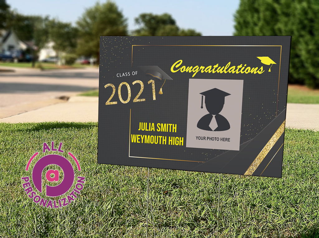 Personalized Gold Sparkle Graduation Photo Yard Sign - All Personalization